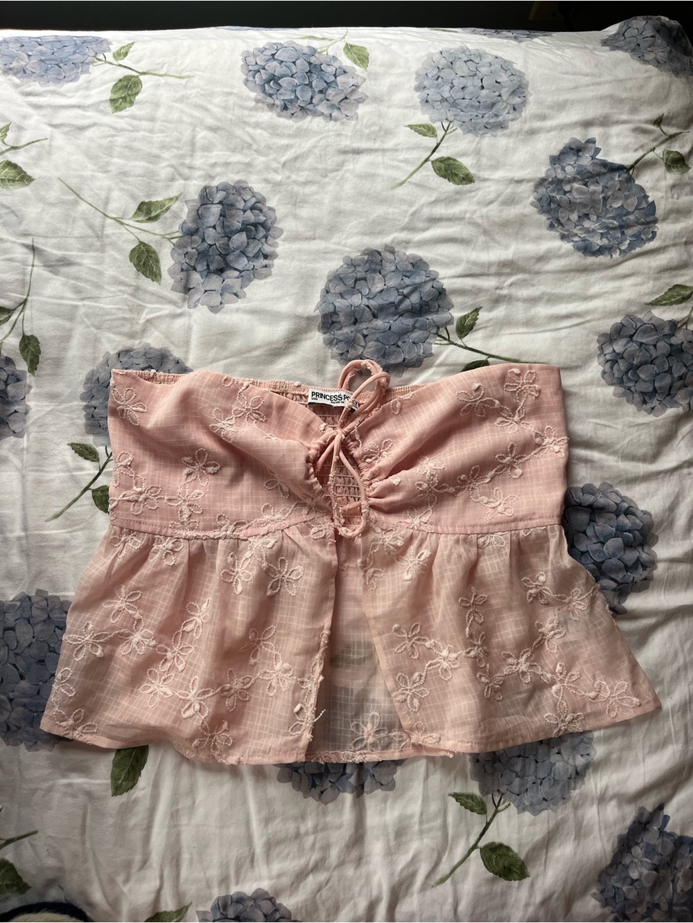 Princess Polly Blush Pink Lace-Up Embroidered Peplum Crop Top